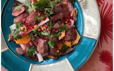 Recipe | Warm Pigeon, persimmon and pomegranate salad with sumac and walnuts