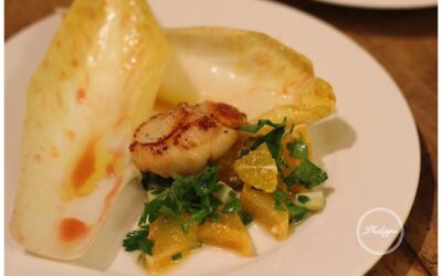 Recipe |Scallops, fino and butter with blood orange and chicory salad