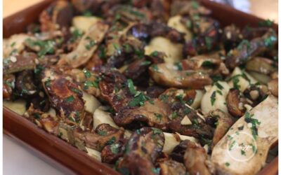 Fried ceps with baked polenta and gruyere